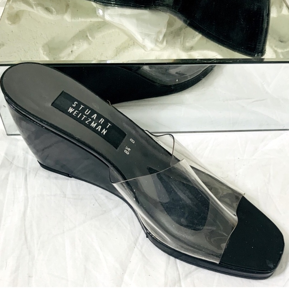 Stuart Weitzman Clear Lucite Strap Wedge Heel Sandal